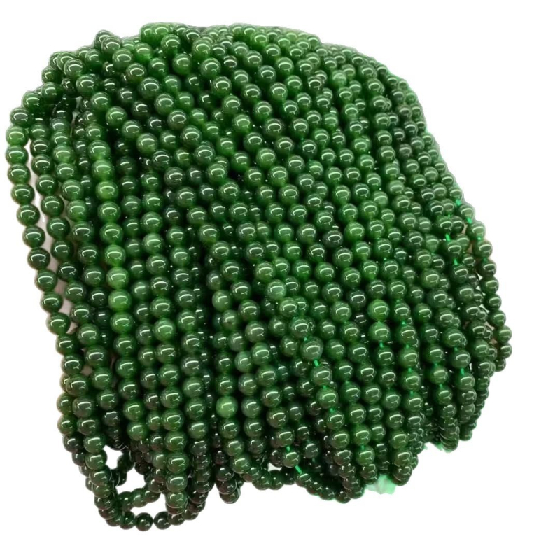 Perle naturale de jad Hetian, 6 mm, verde spanac, șir pentru brățară lungă DIY