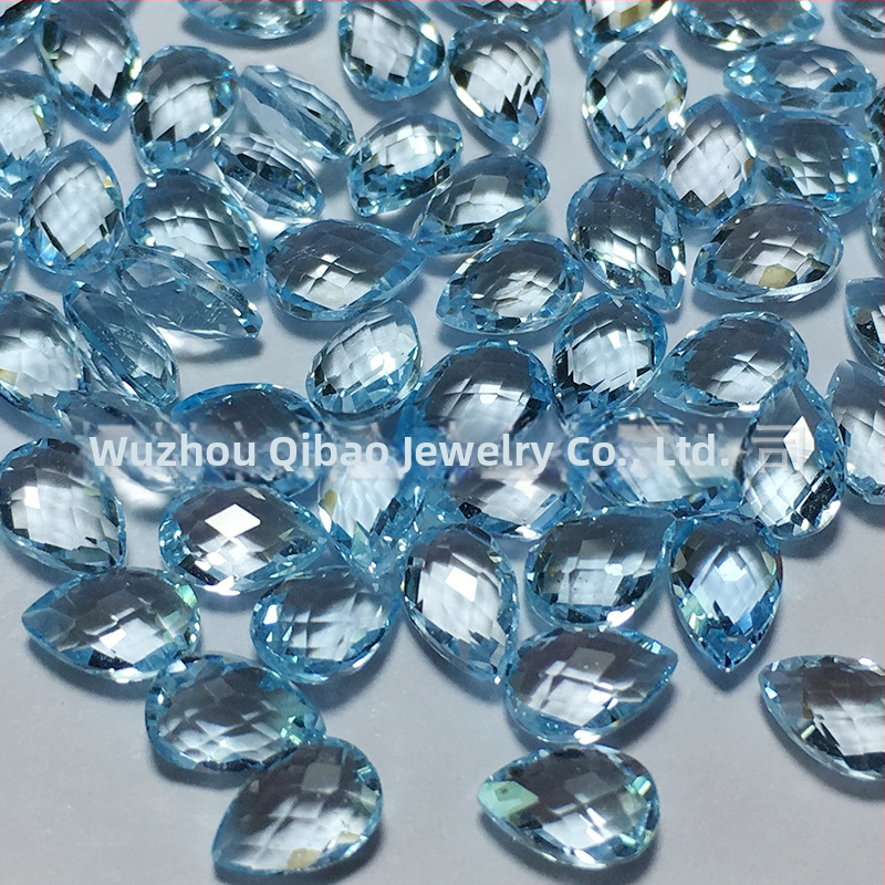 Slzička z nebesky modrého topásu, 4x6 mm, dvojité šachovnicové fazety s dvojitým korytnačím brusom