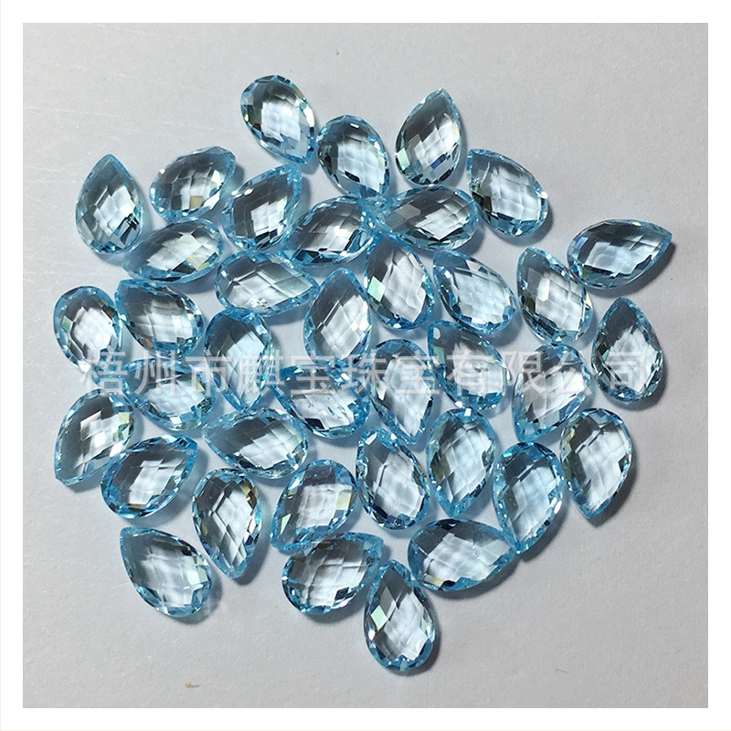 Slzička z nebesky modrého topásu, 4x6 mm, dvojité šachovnicové fazety s dvojitým korytnačím brusom