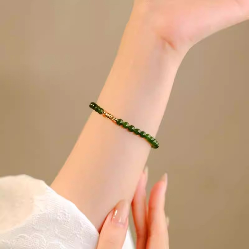 Brățară pentru femei, jad Hetian imitatie, verde spanac, cu mărgele de mei, stil chinezesc nou, bijuterie ușoară de lux