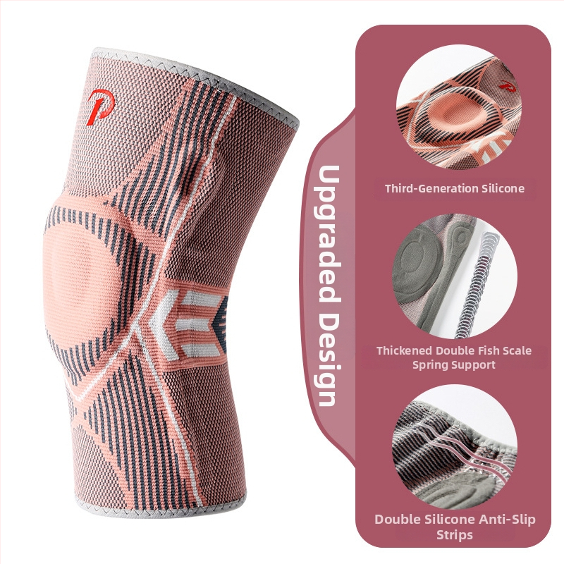 Protecții pentru genunchi cu silicon anti-coliziune și suport cu arc, tricotate antiderapante, pentru baschet, alergare și drumeții
