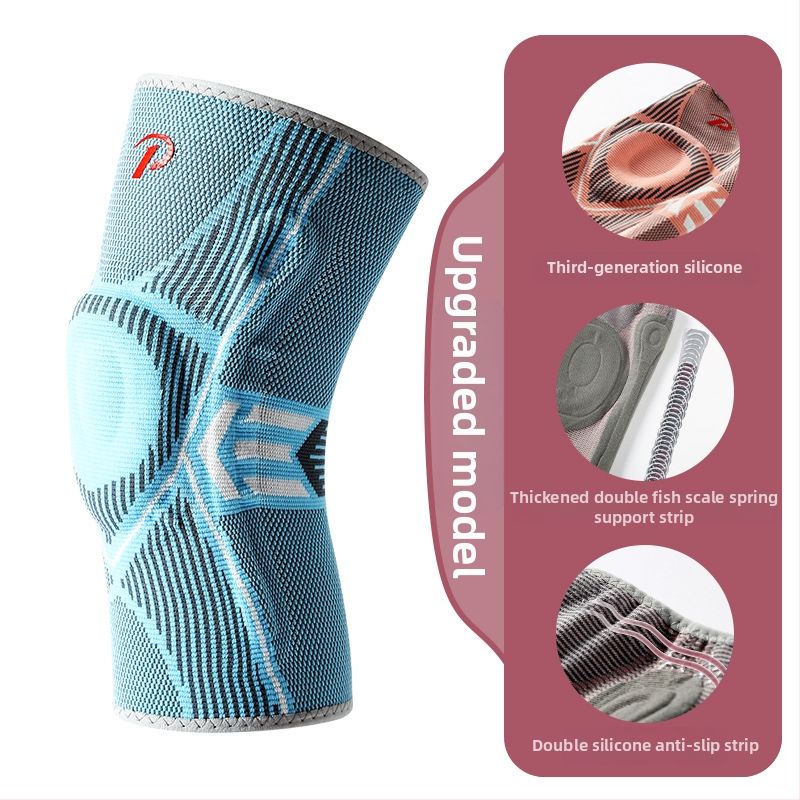 Protecții pentru genunchi cu silicon anti-coliziune și suport cu arc, tricotate antiderapante, pentru baschet, alergare și drumeții