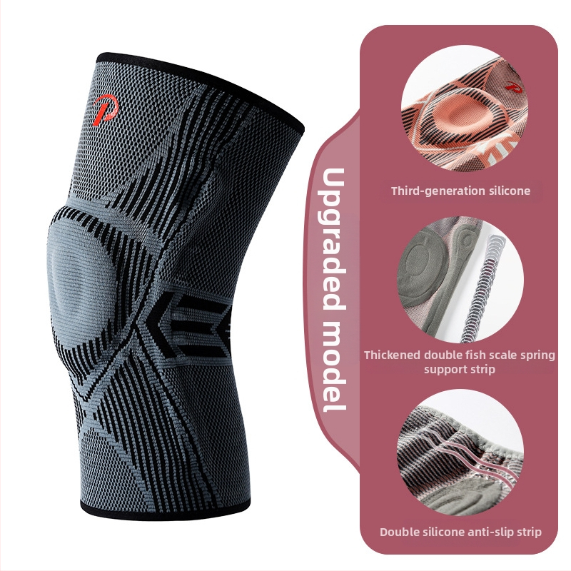 Protecții pentru genunchi cu silicon anti-coliziune și suport cu arc, tricotate antiderapante, pentru baschet, alergare și drumeții