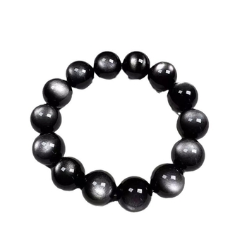Brățară naturală cu mărgele din obsidian argintiu, unisex, cu ochi de pisică dubli, cristale și jad