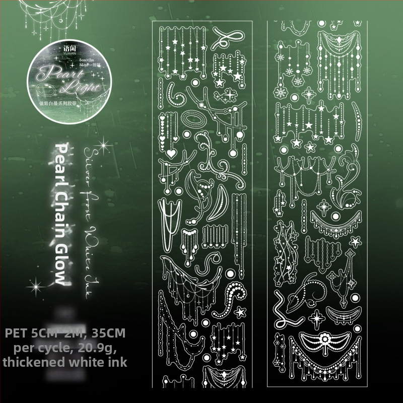 Pečiatka Yuxian Journal Tape - strieborný atrament s bielym atramentom, univerzálna koláž kariet v štýle INS, priehľadné vodeodolné vyrezávané nálepky