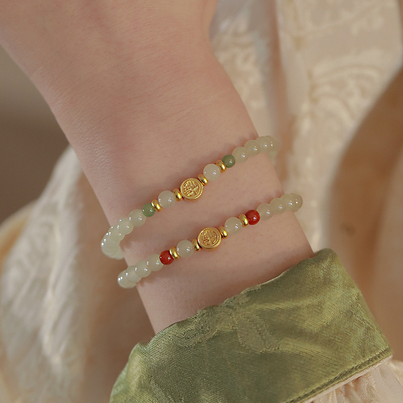 Bratara pentru femei in stil chinezesc Jiangnan Fu, imitatie Hetian Jade, retro usor lux, bijuterii de nișă