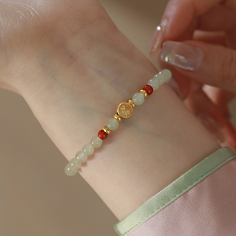 Bratara pentru femei in stil chinezesc Jiangnan Fu, imitatie Hetian Jade, retro usor lux, bijuterii de nișă