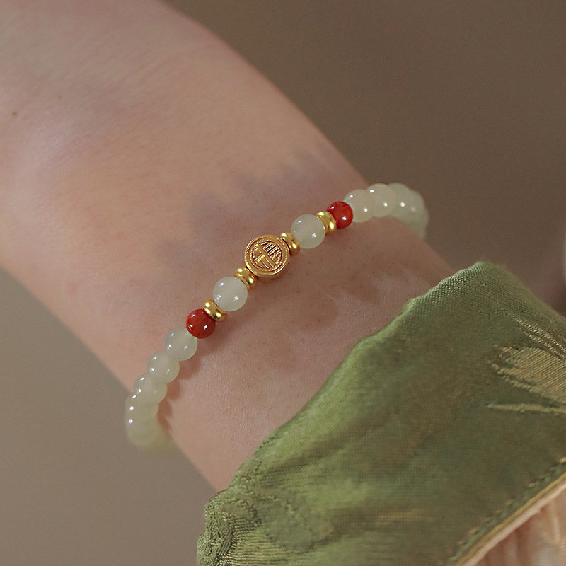 Bratara pentru femei in stil chinezesc Jiangnan Fu, imitatie Hetian Jade, retro usor lux, bijuterii de nișă