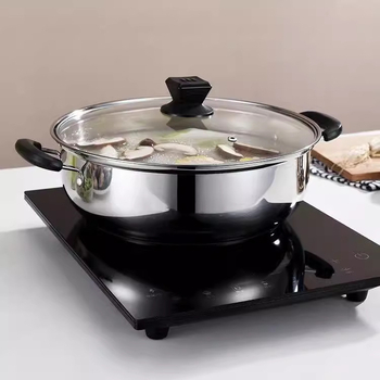 Rozsdamentes acélból készült, tömörített leveses fazék indukciós és gáztűzhelyre, gőzölőkosárral, két füllel, kompakt otthoni főzőedény
