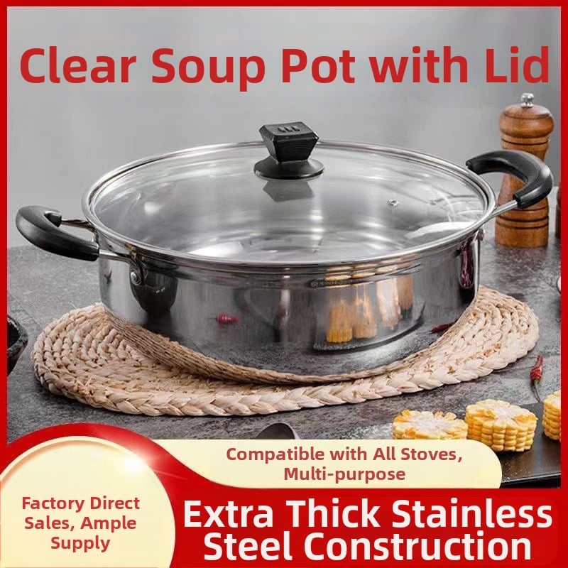 Rozsdamentes acélból készült, tömörített leveses fazék indukciós és gáztűzhelyre, gőzölőkosárral, két füllel, kompakt otthoni főzőedény