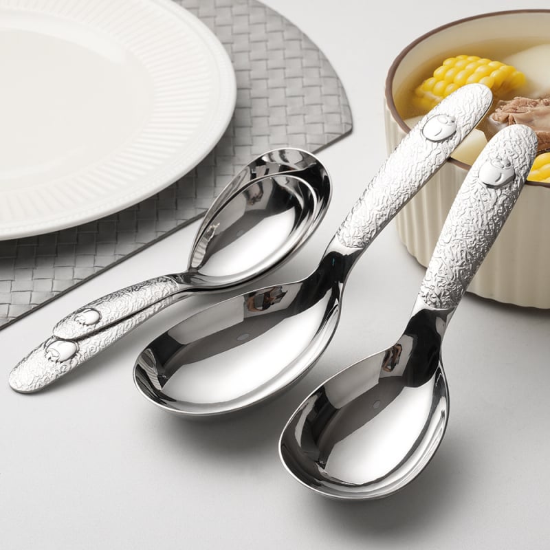 Lingură de supă și linguriță de ceai din oțel inoxidabil 304, lingură mare adâncă pentru servire, stil Nordic, model floral