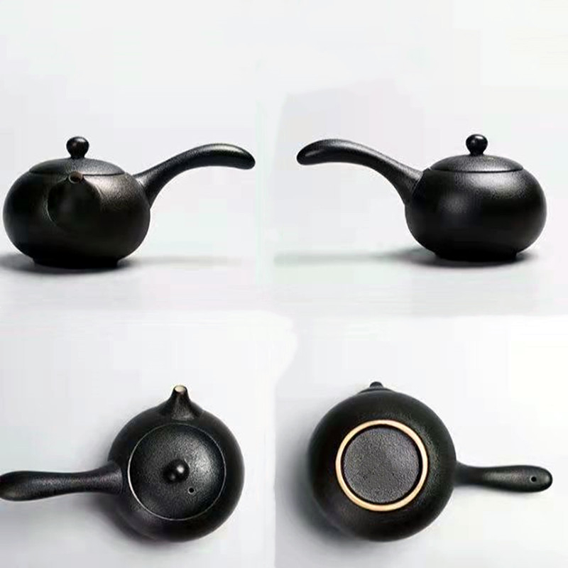Ceainic din ceramică neagră pentru uz casnic, design modern minimalist, mâner lateral, set Kung Fu din lut mov pentru infuzarea ceaiului, potrivit pentru utilizare direct pe flacără