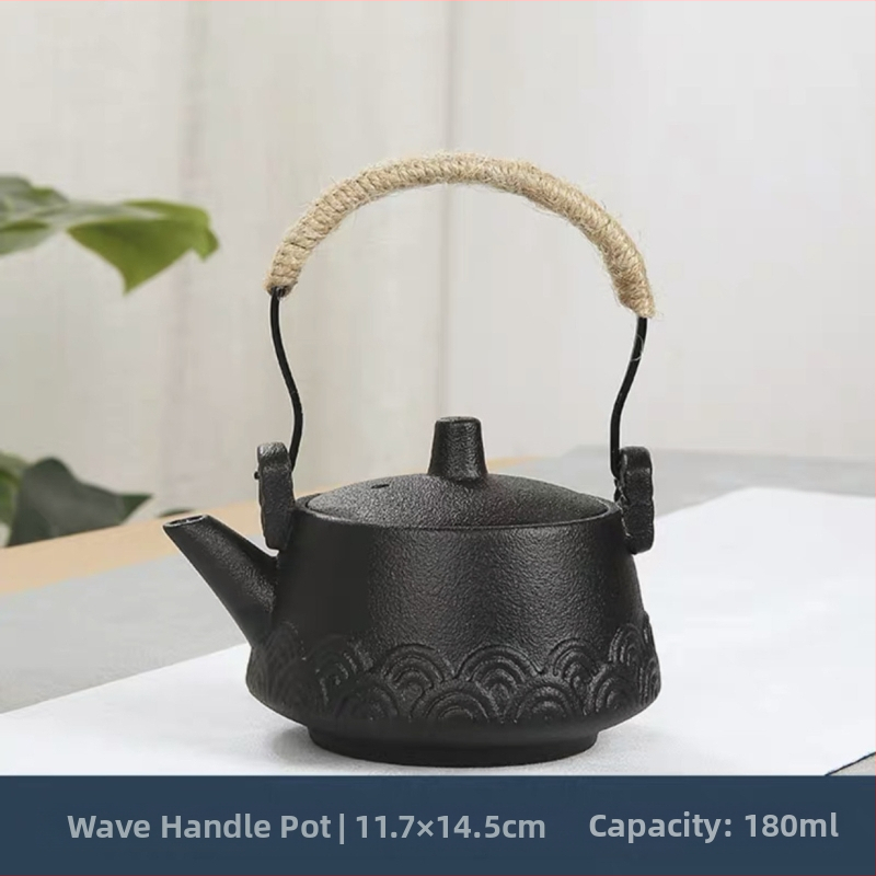 Ceainic din ceramică neagră pentru uz casnic, design modern minimalist, mâner lateral, set Kung Fu din lut mov pentru infuzarea ceaiului, potrivit pentru utilizare direct pe flacără