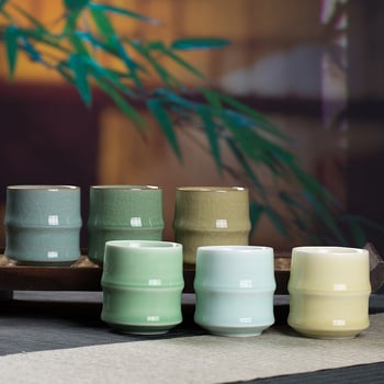 CEAȘĂ de ceai din ceramică Celadon cu segment de bambus, pentru birou și întâlniri cu oaspeți, stil chinezesc, mic bol de ceai pentru acasă