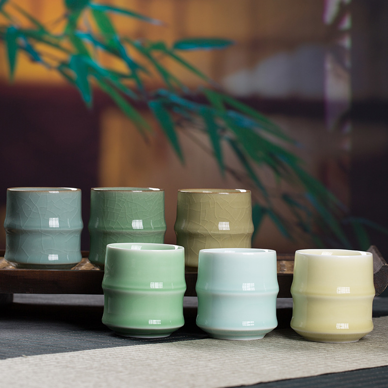 CEAȘĂ de ceai din ceramică Celadon cu segment de bambus, pentru birou și întâlniri cu oaspeți, stil chinezesc, mic bol de ceai pentru acasă