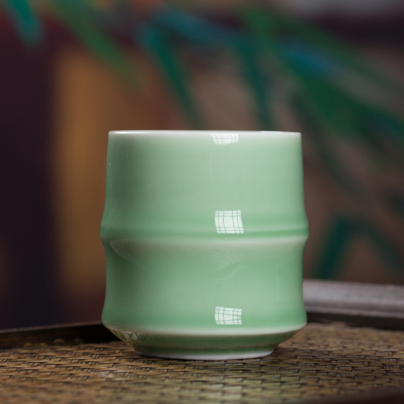 CEAȘĂ de ceai din ceramică Celadon cu segment de bambus, pentru birou și întâlniri cu oaspeți, stil chinezesc, mic bol de ceai pentru acasă