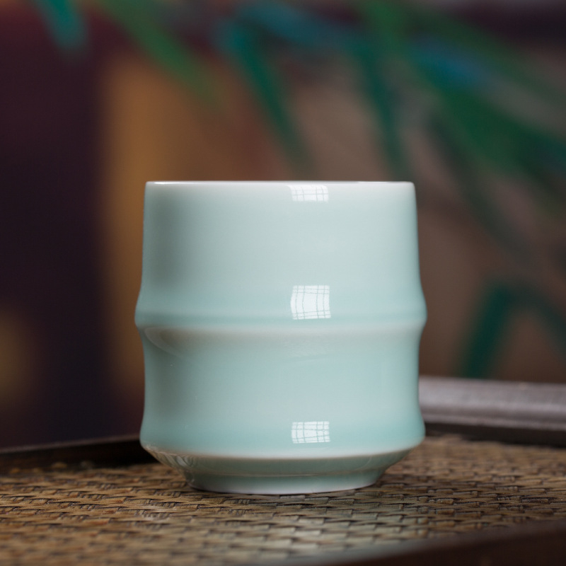 CEAȘĂ de ceai din ceramică Celadon cu segment de bambus, pentru birou și întâlniri cu oaspeți, stil chinezesc, mic bol de ceai pentru acasă