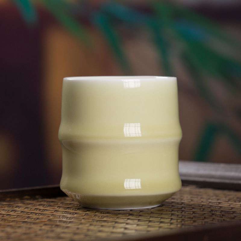 CEAȘĂ de ceai din ceramică Celadon cu segment de bambus, pentru birou și întâlniri cu oaspeți, stil chinezesc, mic bol de ceai pentru acasă