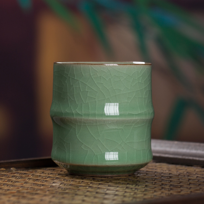 CEAȘĂ de ceai din ceramică Celadon cu segment de bambus, pentru birou și întâlniri cu oaspeți, stil chinezesc, mic bol de ceai pentru acasă
