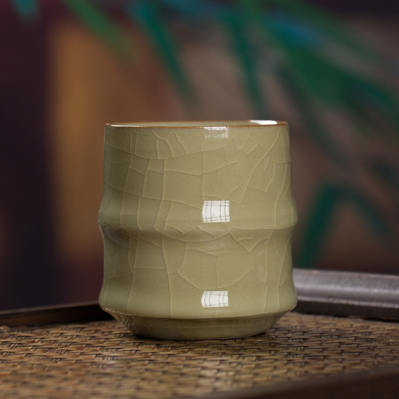 CEAȘĂ de ceai din ceramică Celadon cu segment de bambus, pentru birou și întâlniri cu oaspeți, stil chinezesc, mic bol de ceai pentru acasă