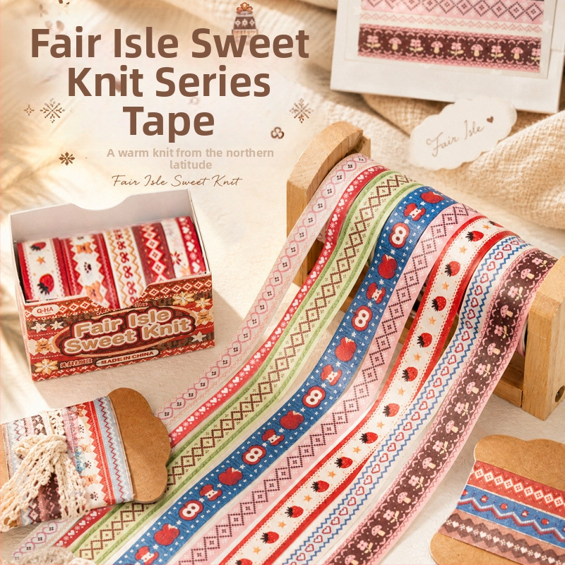 Sada washi pások Yuxian pre domácich majstrov: Viacscénna dekorácia, téma tkania Fair Isle do denníka