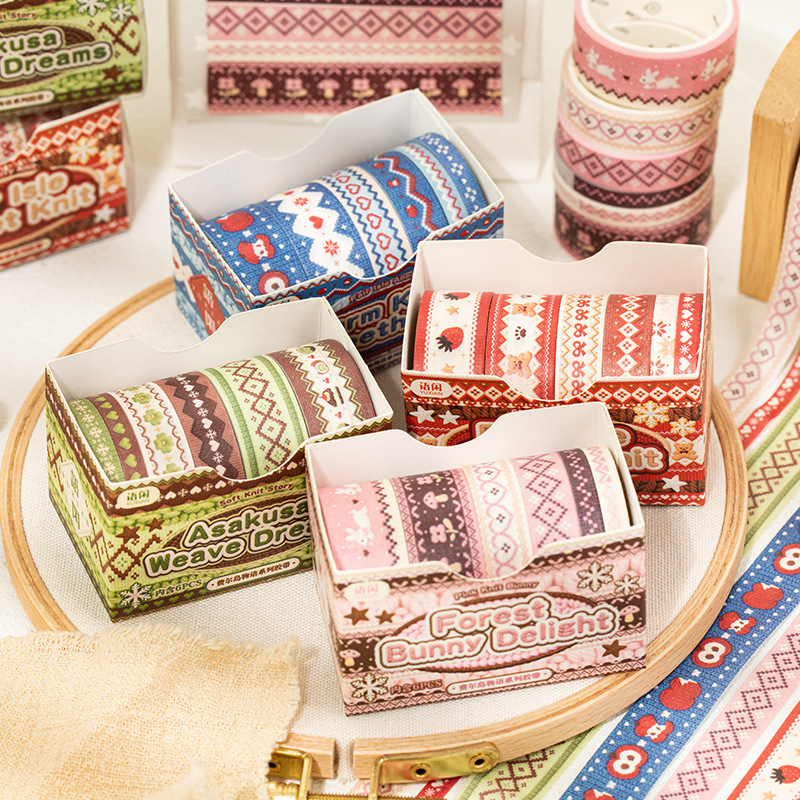 Yuxian Washi-szalag DIY készlet: több jelenet dekoráció, Fair Isle szövés-textúra téma, napló