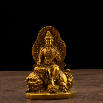 Statui din alamă ale Bodhisattva Manjushri și Samantabhadra cu aureolă, pentru rugăciune acasă și la templu