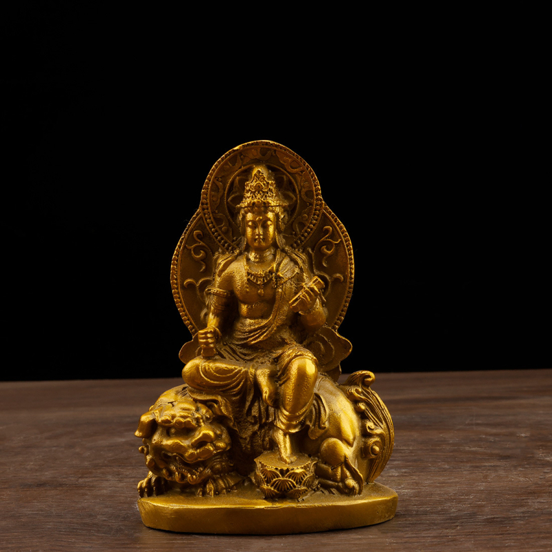 Statui din alamă ale Bodhisattva Manjushri și Samantabhadra cu aureolă, pentru rugăciune acasă și la templu