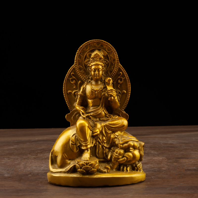 Statui din alamă ale Bodhisattva Manjushri și Samantabhadra cu aureolă, pentru rugăciune acasă și la templu