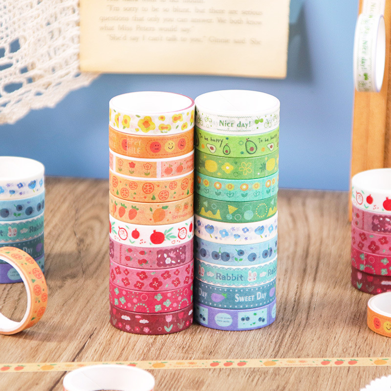 Macaron pasztell washi szalagkészlet – 20 tekercs, retro egyszínű és színes nyomtatott szalagok naplóhoz