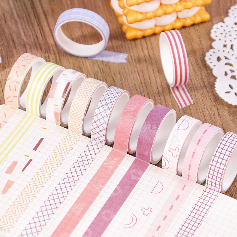Macaron pasztell washi szalagkészlet – 20 tekercs, retro egyszínű és színes nyomtatott szalagok naplóhoz