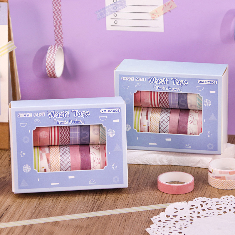 Macaron pasztell washi szalagkészlet – 20 tekercs, retro egyszínű és színes nyomtatott szalagok naplóhoz