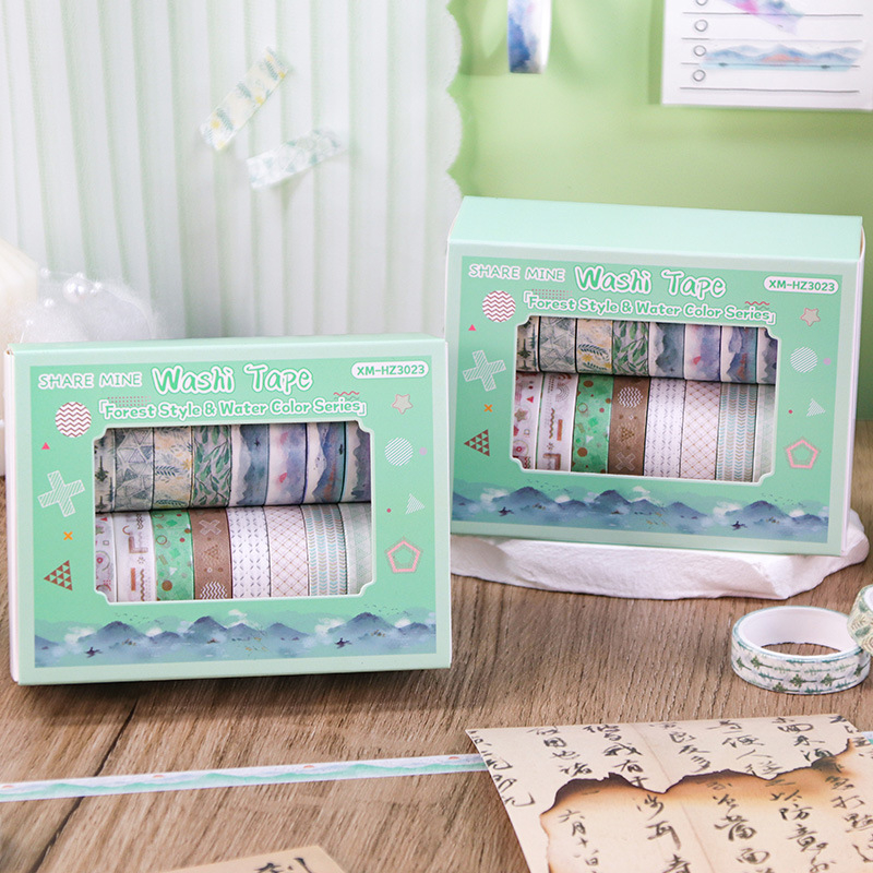 Macaron pasztell washi szalagkészlet – 20 tekercs, retro egyszínű és színes nyomtatott szalagok naplóhoz