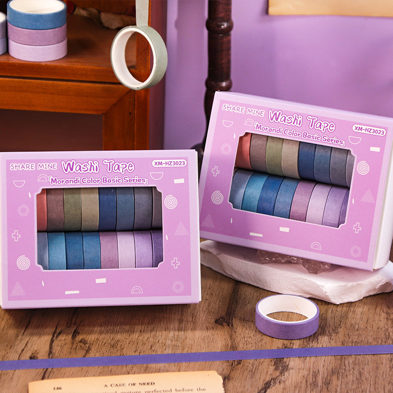 Macaron pasztell washi szalagkészlet – 20 tekercs, retro egyszínű és színes nyomtatott szalagok naplóhoz