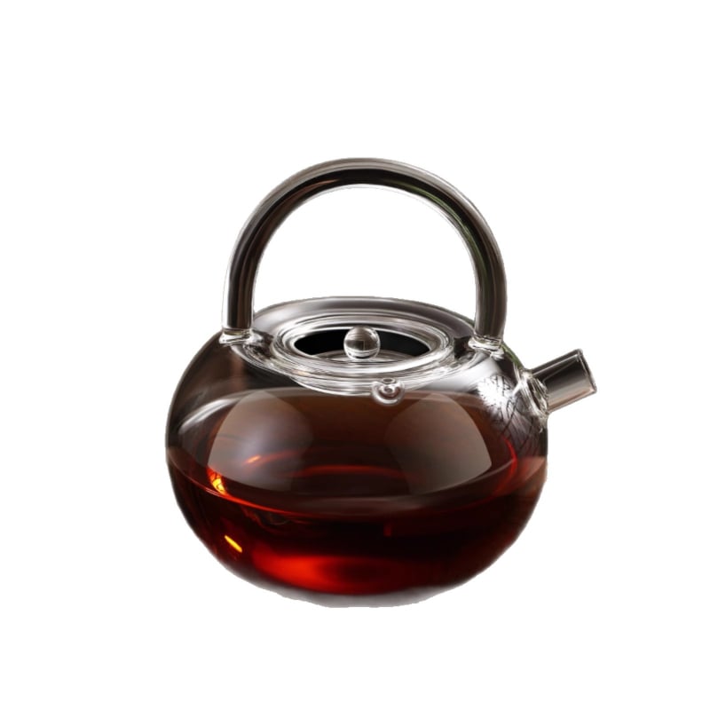 Ceainic din sticlă borosilicată cu mâner, design floral, rezistent la căldură, stil modern minimalist