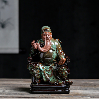 Statuie Guan Yu, Zeul Prosperității, din lut Zisha, decor Feng Shui pentru sufragerie, mică dimensiune