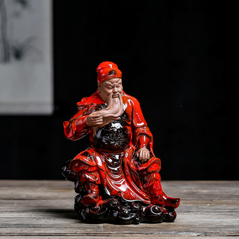 Statuie Guan Yu, Zeul Prosperității, din lut Zisha, decor Feng Shui pentru sufragerie, mică dimensiune