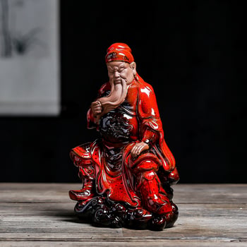 Statuie Guan Yu, Zeul Prosperității, din lut Zisha, decor Feng Shui pentru sufragerie, mică dimensiune