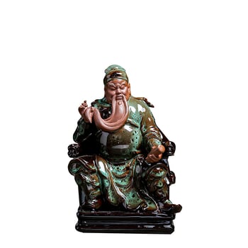 Statuie Guan Yu, Zeul Prosperității, din lut Zisha, decor Feng Shui pentru sufragerie, mică dimensiune