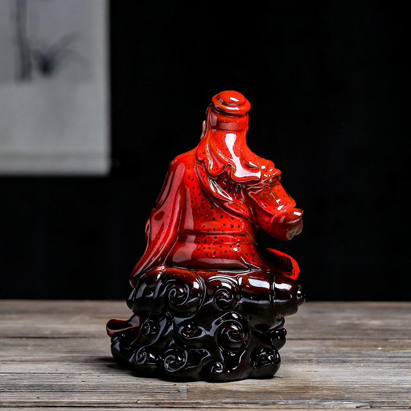 Statuie Guan Yu, Zeul Prosperității, din lut Zisha, decor Feng Shui pentru sufragerie, mică dimensiune
