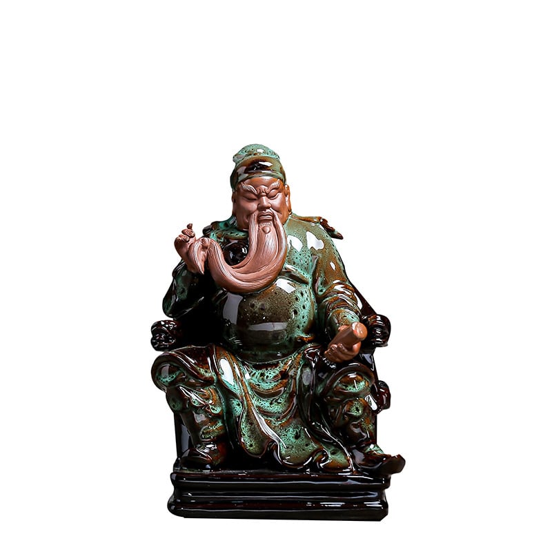 Statuie Guan Yu, Zeul Prosperității, din lut Zisha, decor Feng Shui pentru sufragerie, mică dimensiune