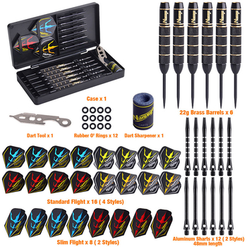 Set de 6 darduri din cupru pur, 22 g fiecare, într-o cutie din plastic