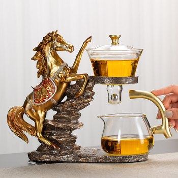 Set Gongfu de ceai din sticlă cu infuzor magnetic — ceainic și cești, sticlă rezistentă la căldură, tavă din bambus, pentru 6–10 persoane, design modern