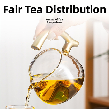 Set Gongfu de ceai din sticlă cu infuzor magnetic — ceainic și cești, sticlă rezistentă la căldură, tavă din bambus, pentru 6–10 persoane, design modern