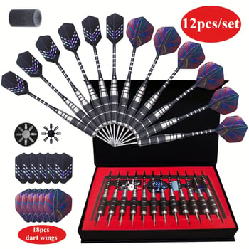 Set de 12 săgeți din oțel inoxidabil cu știfturi din aluminiu, cutie cadou, 22 g