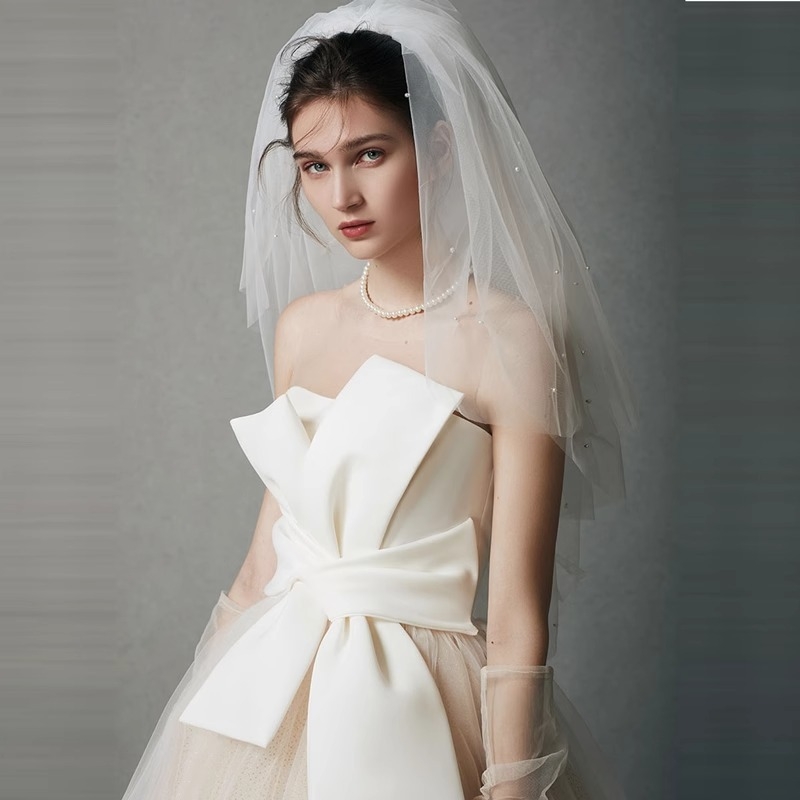 Rochie de mireasă pentru gravide, simplă și ușoară, talie înaltă, croială ce subțiază silueta, cu funda, lungă până la podea, satin, mărime mare