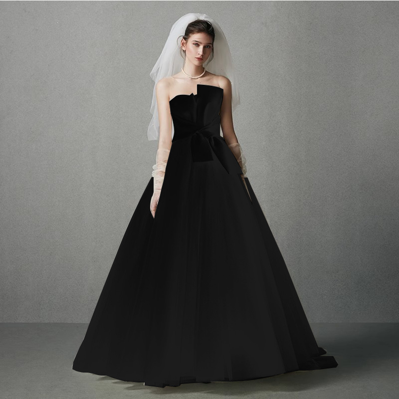 Rochie de mireasă pentru gravide, simplă și ușoară, talie înaltă, croială ce subțiază silueta, cu funda, lungă până la podea, satin, mărime mare