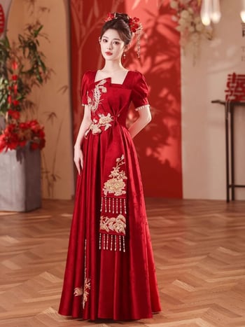 Rochie de seară din satin pentru vară, stil chinez inspirat, croială slim, pentru evenimente de nuntă