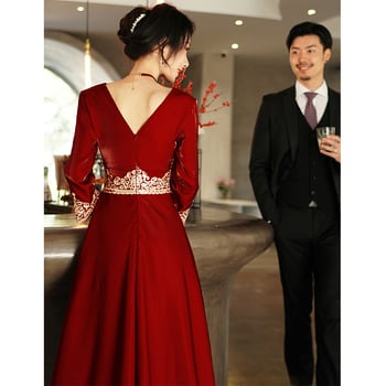 Rochie vintage pentru toastul miresei, stil toamnă 2026, rochie lungă roșie elegantă pentru nuntă și logodnă, potrivită pentru purtare zilnică