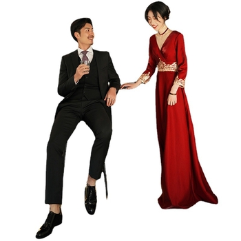Rochie vintage pentru toastul miresei, stil toamnă 2026, rochie lungă roșie elegantă pentru nuntă și logodnă, potrivită pentru purtare zilnică